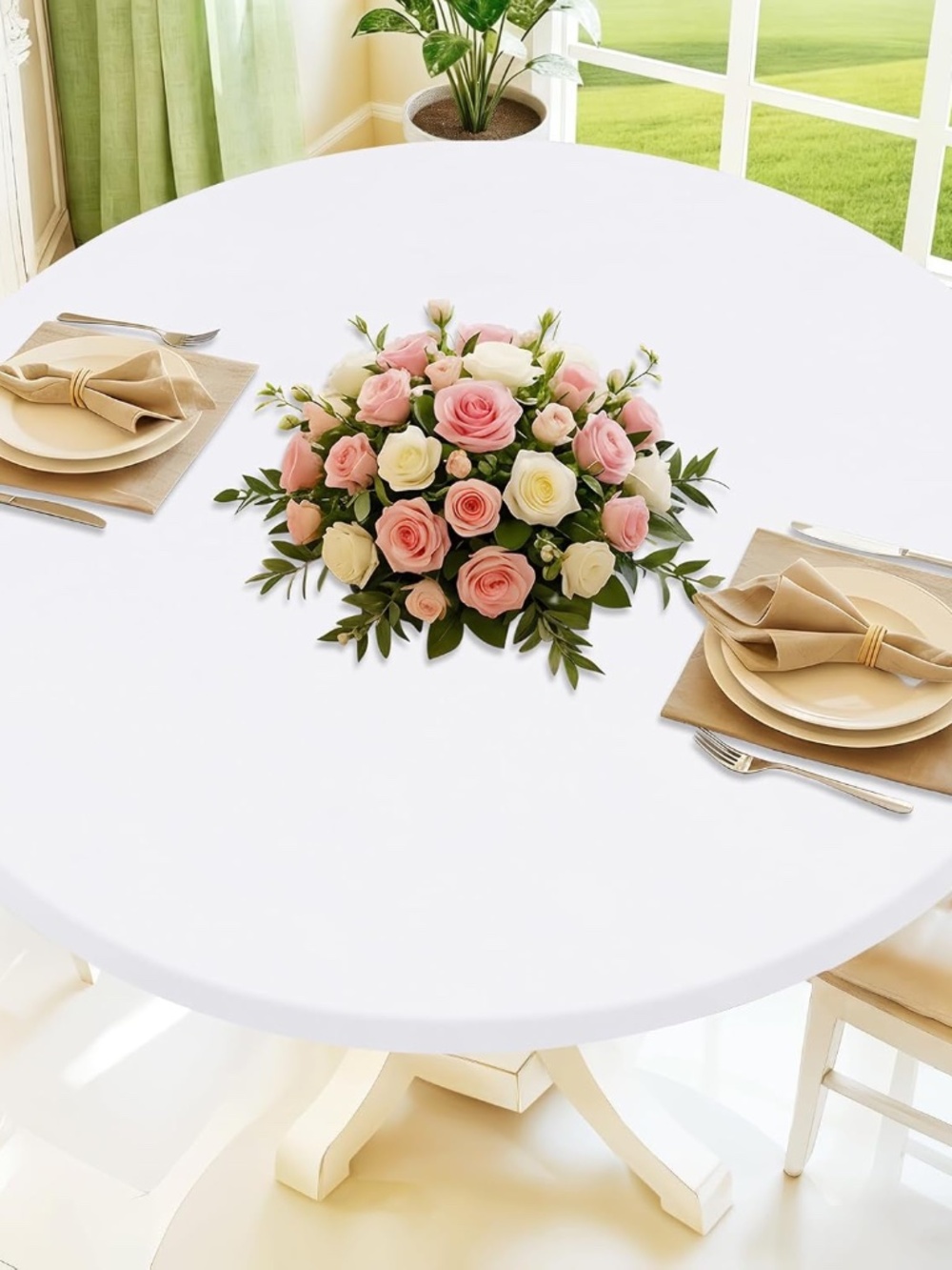 Set of 4 White Round Spandex Tablecloth for 45"-56" Tables